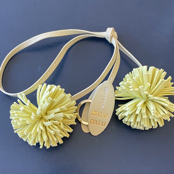 Miu Miu Accessories - Miu Miu Lemon Yellow Pom-Pom Bag Charm with Leather Strap